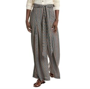 NWT Gracia Boho Palazzo Pants Women's M Black Multi Printed Side Zip Hook Eye